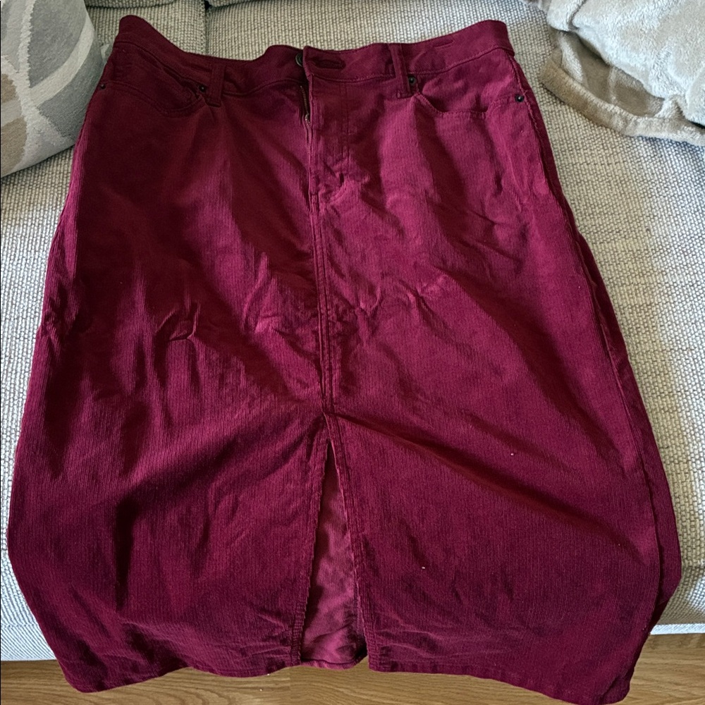 Time and Tru Burgundy Midi Skirt with Front Slit